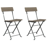 Folding Bistro Chairs 2 pcs Grey Poly Rattan and Steel