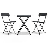 3 Piece Folding Bistro Set Black Poly Rattan - Front View