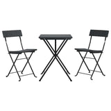 3 Piece Folding Bistro Set Black Poly Rattan - Side View