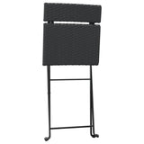 3 Piece Folding Bistro Set Black Poly Rattan - Rear View