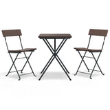 3 Piece Folding Bistro Set Brown Poly Rattan - Front View
