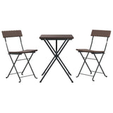 3 Piece Folding Bistro Set Brown Poly Rattan - Side View
