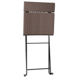 3 Piece Folding Bistro Set Brown Poly Rattan - Rear View