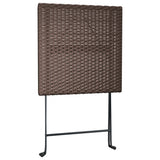 3 Piece Folding Bistro Set Brown Poly Rattan - Close-Up Angle