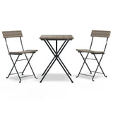 3 Piece Folding Bistro Set Grey Poly Rattan - Front View