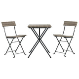 3 Piece Folding Bistro Set Grey Poly Rattan - Side View