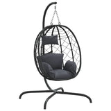 Hanging Egg Chair with Cushion Anthracite Poly Rattan&Steel - Front View
