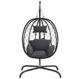 Hanging Egg Chair with Cushion Anthracite Poly Rattan&Steel - Side View