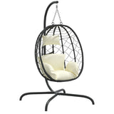 Hanging Egg Chair with Cushion Cream White Poly Rattan&Steel - Front View