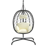 Hanging Egg Chair with Cushion Cream White Poly Rattan&Steel