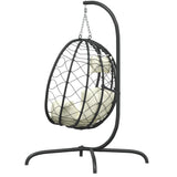 Hanging Egg Chair with Cushion Cream White Poly Rattan&Steel - 45-Degree Angle