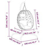 Hanging Egg Chair with Cushion Cream White Poly Rattan&Steel - Low Angle
