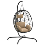 Hanging Egg Chair with Cushion Taupe Poly Rattan&Steel - Front View