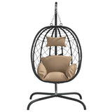 Hanging Egg Chair with Cushion Taupe Poly Rattan&Steel - Side View