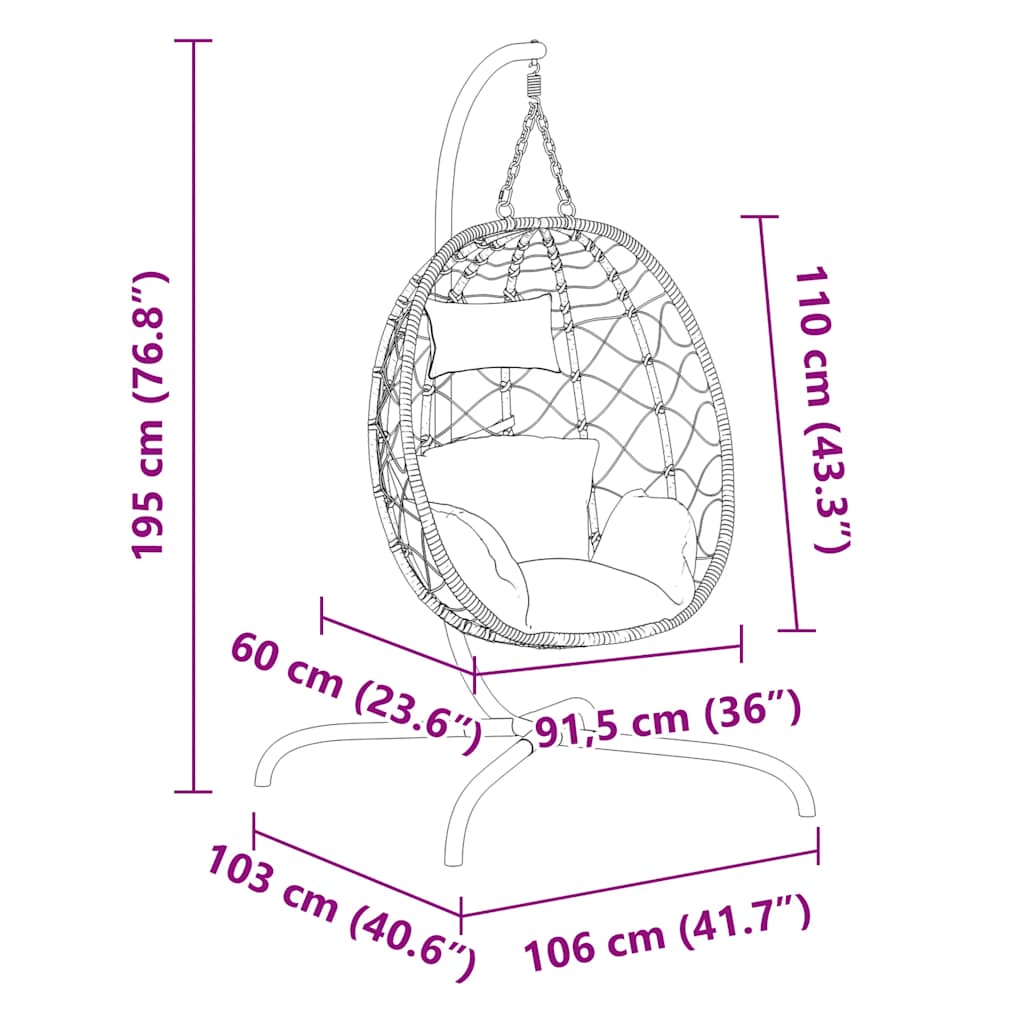 Hanging Egg Chair with Cushion Taupe Poly Rattan&Steel