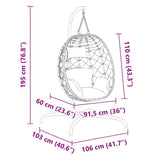 Hanging Egg Chair with Cushion Taupe Poly Rattan&Steel - Rear View