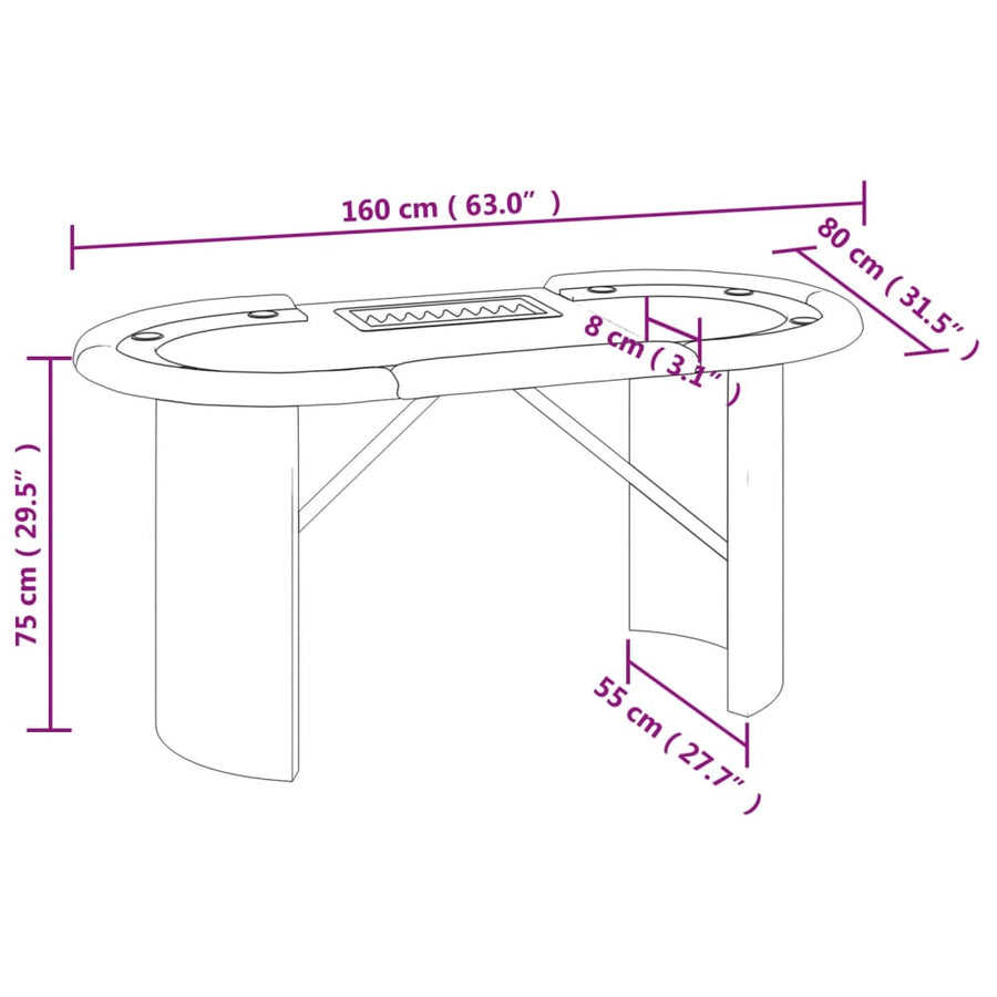 10-Player Poker Table with Chip Tray Green 160x80x75 cm