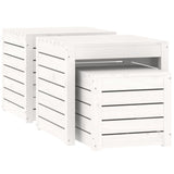 3 Piece Garden Box Set White Solid Wood Pine - 45-Degree Angle