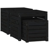 3 Piece Garden Box Set Black Solid Wood Pine - 45-Degree Angle