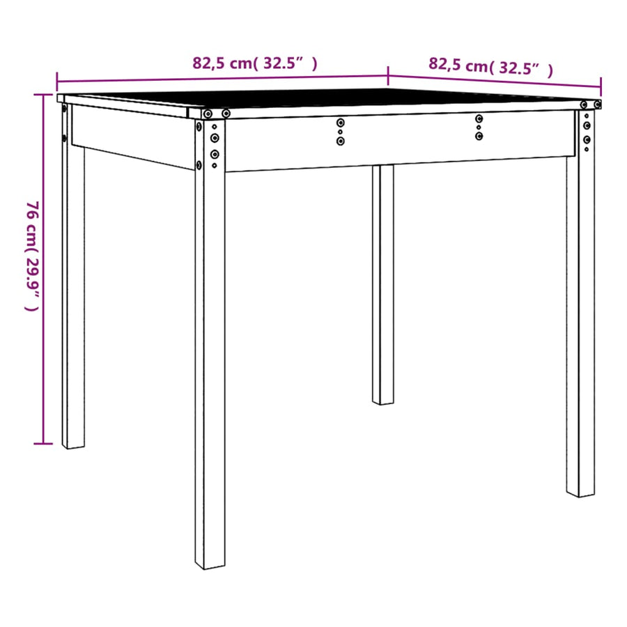 Garden Table 82.5x82.5x76 cm Solid Wood Pine