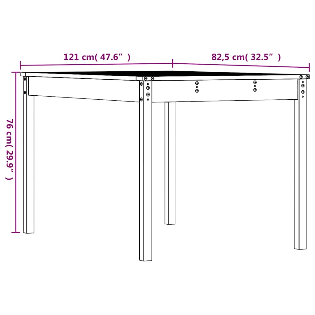 Garden Table White 121x82.5x76 cm Solid Wood Pine
