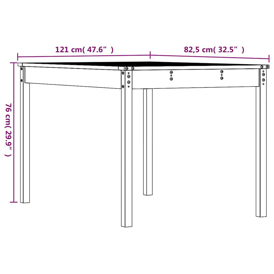Garden Table White 121x82.5x76 cm Solid Wood Pine
