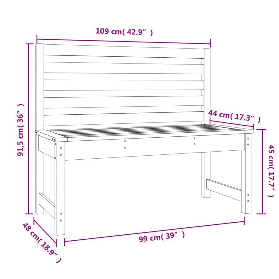 Garden Bench Grey 109 cm Solid Wood Pine