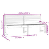 Garden Bench Black 201.5 cm Solid Wood Pine - Close-Up Angle