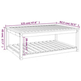Garden Table White 121x82.5x45 cm Solid Wood Pine - Low Angle