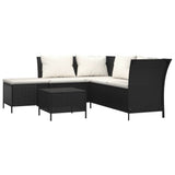 4 Piece Garden Lounge Set with Cushions Black Poly Rattan - Front View