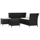 4 Piece Garden Lounge Set with Cushions Black Poly Rattan - Side View