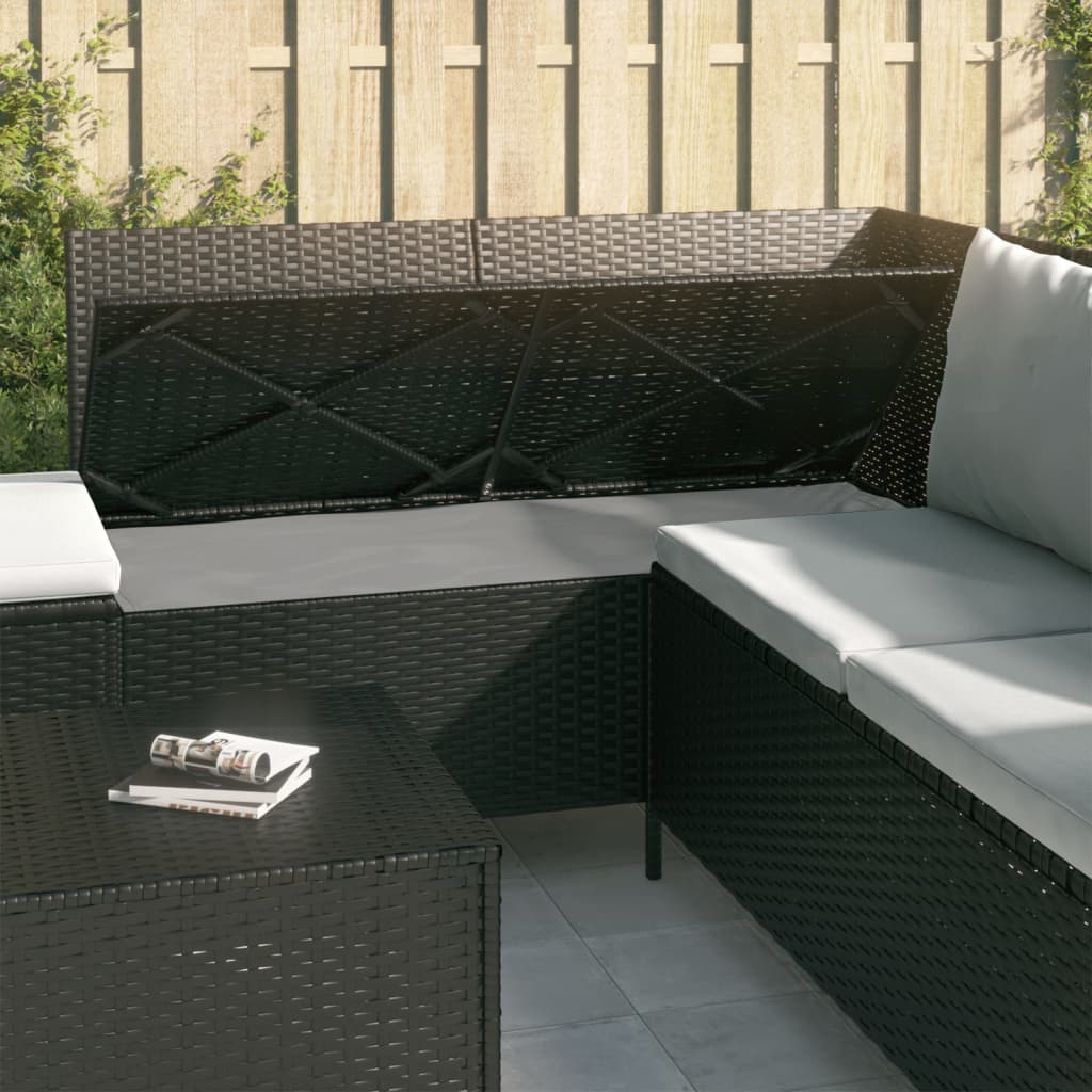 4 Piece Garden Lounge Set with Cushions Black Poly Rattan