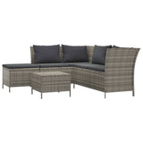 4 Piece Garden Lounge Set with Cushions Grey Poly Rattan - Front View
