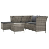 4 Piece Garden Lounge Set with Cushions Grey Poly Rattan - Side View