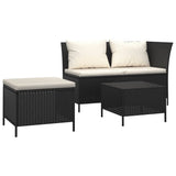 3 Piece Garden Lounge Set with Cushions Black Poly Rattan - Front View