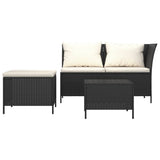 3 Piece Garden Lounge Set with Cushions Black Poly Rattan - Side View
