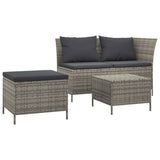 3 Piece Garden Lounge Set with Cushions Grey Poly Rattan - Front View