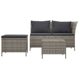 3 Piece Garden Lounge Set with Cushions Grey Poly Rattan - Side View