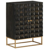 Sideboard Black 55x34x75 cm Solid Wood Mango and Iron - Extra Image