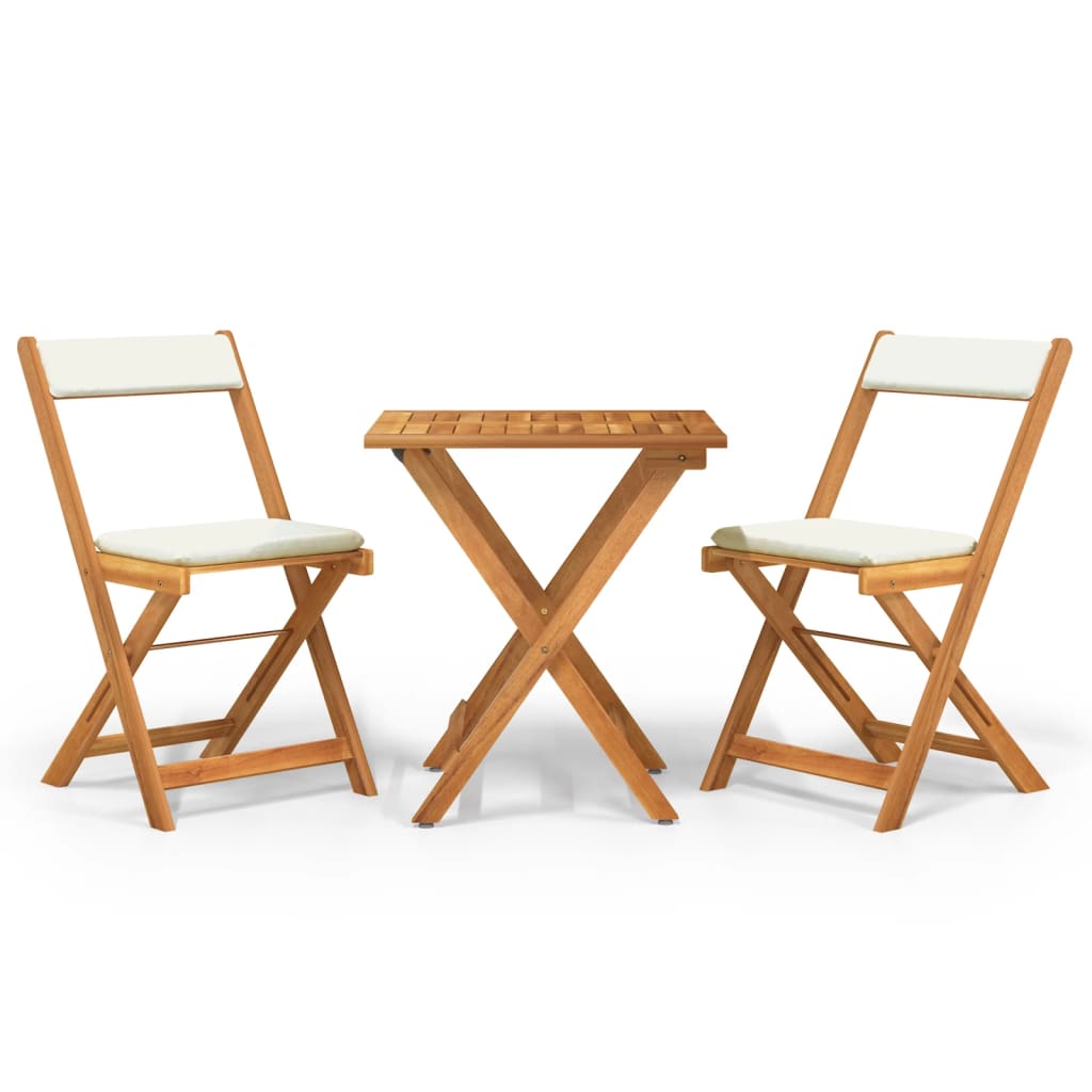 3 Piece Folding Bistro Set with Cushions Solid Wood Acacia