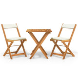 3 Piece Folding Bistro Set with Cushions Solid Wood Acacia - Front View