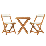 3 Piece Folding Bistro Set with Cushions Solid Wood Acacia - Side View