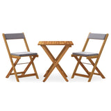 3 Piece Folding Bistro Set with Cushions Solid Wood Acacia - Front View