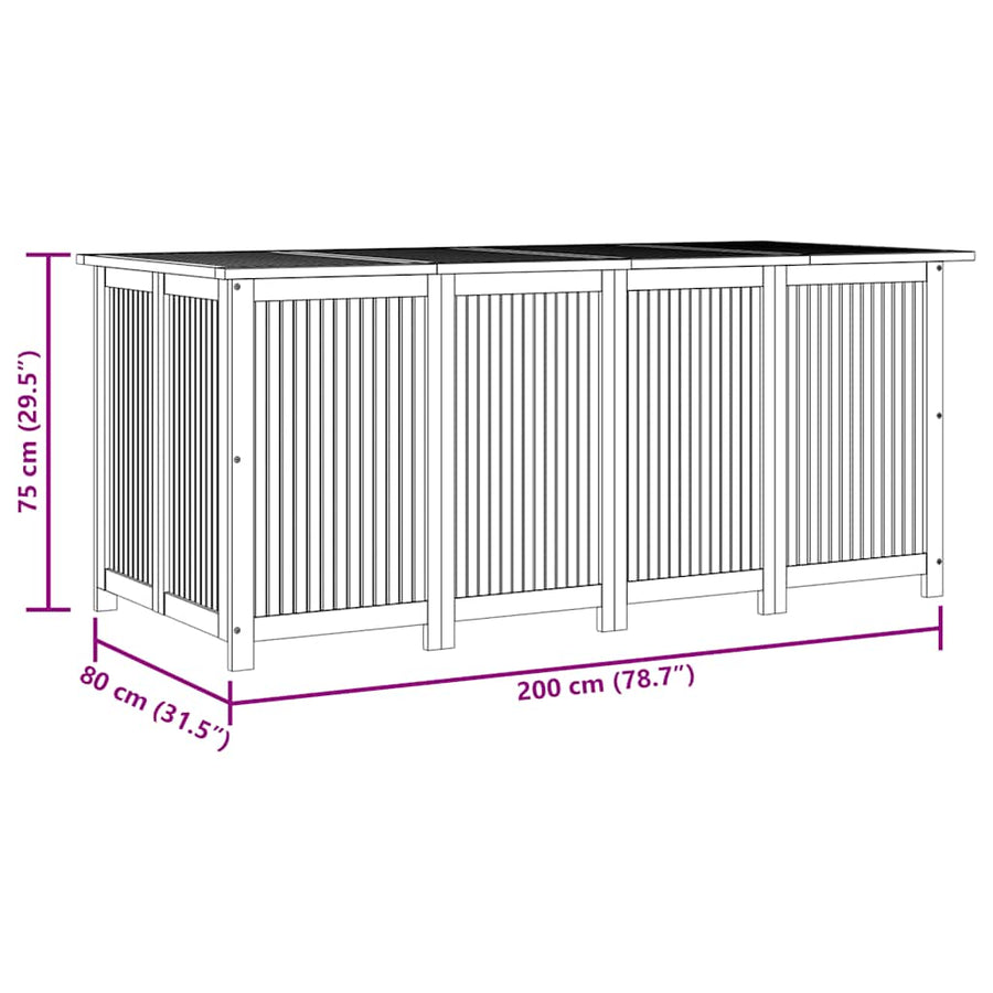 Garden Storage Box 200x80x75 cm Solid Wood Acacia