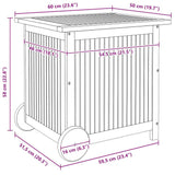Garden Storage Box with Wheels 60x50x58 cm Solid Wood Acacia - Low Angle