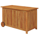 Garden Storage Box with Wheels 90x50x58 cm Solid Wood Acacia - Front View
