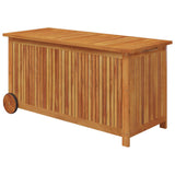 Garden Storage Box with Wheels 113x50x58 cm Solid Wood Acacia - Front View