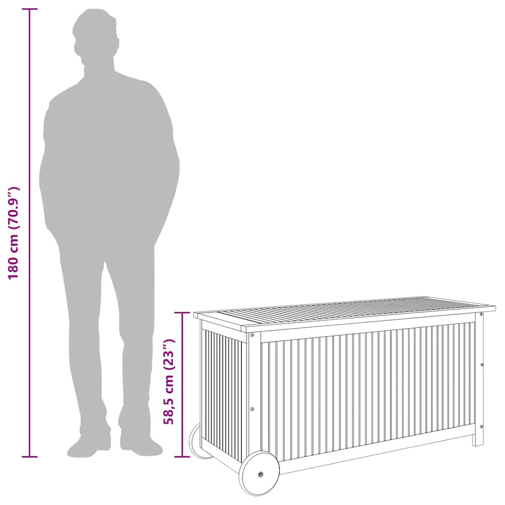 Garden Storage Box with Wheels 113x50x58 cm Solid Wood Acacia