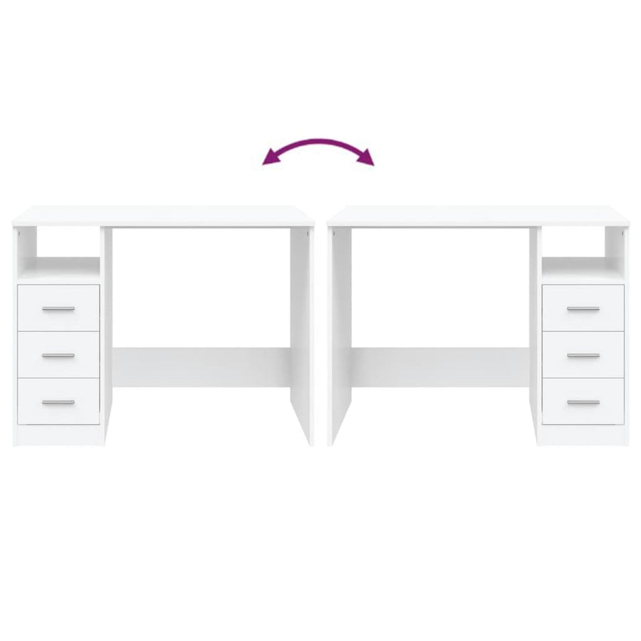 Desk with Drawers White 102x50x76 cm Engineered Wood