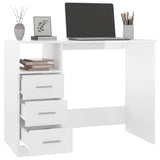 Desk with Drawers High Gloss White 102x50x76 cm Engineered Wood - 45-Degree Angle